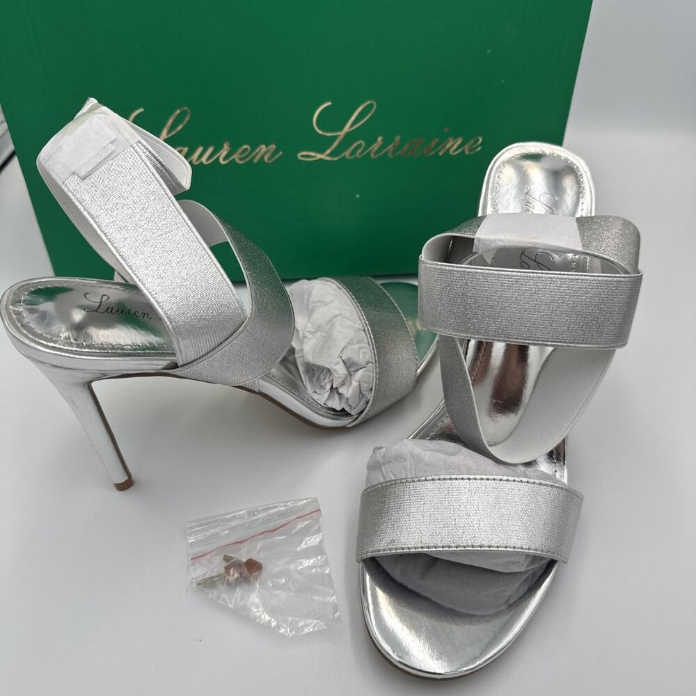 Lauren Lorraine Sandals Shoes Silver Dress Heels‎ Party Wedding Formal Prom NEW